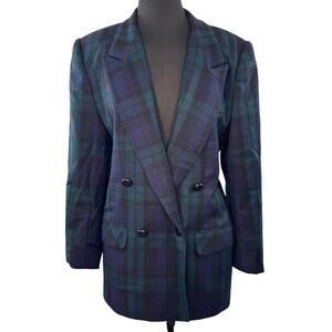 VINTAGE Giorgio Sant'Angelo Blazer Wool Academia Plaid Lapel Double Breasted VTG